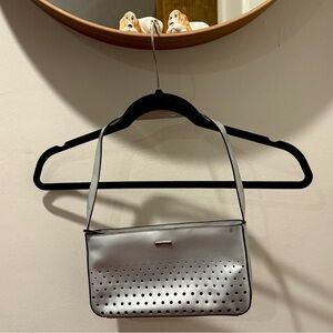 Vintage Guess Silver Y2K 90s Silver Chrome Purse Trendy Thin Strap Perforated